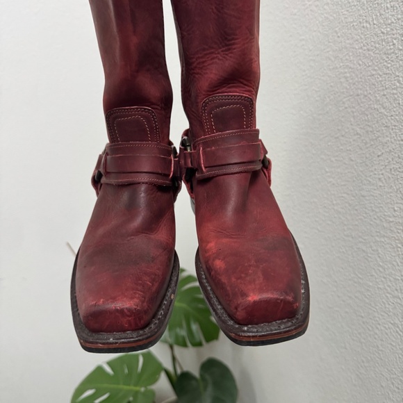 RARE Vintage Frye Square Toe 12R Harness Boots 77250 Red USA Made Women's 8 - Picture 4 of 6